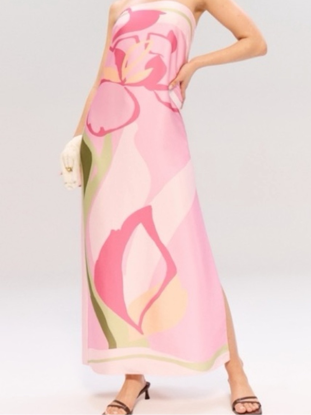 Strapless Pink Floral Maxi Dress